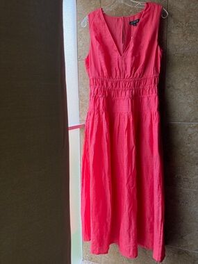 J. Crew Hyacinth Dress Pink Ramie Size M New! Pockets Drop Waist Smocked V-Neck